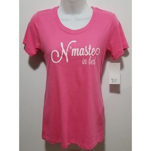 Namaste in bed pink t-shirt